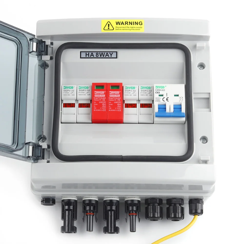 Solar Photovoltaic PV Combiner Box 500V 2 In 1 Out Lightning Protection DC Fuse MCB SPD IP65 Waterproof Box Outdoor Wall-mounted