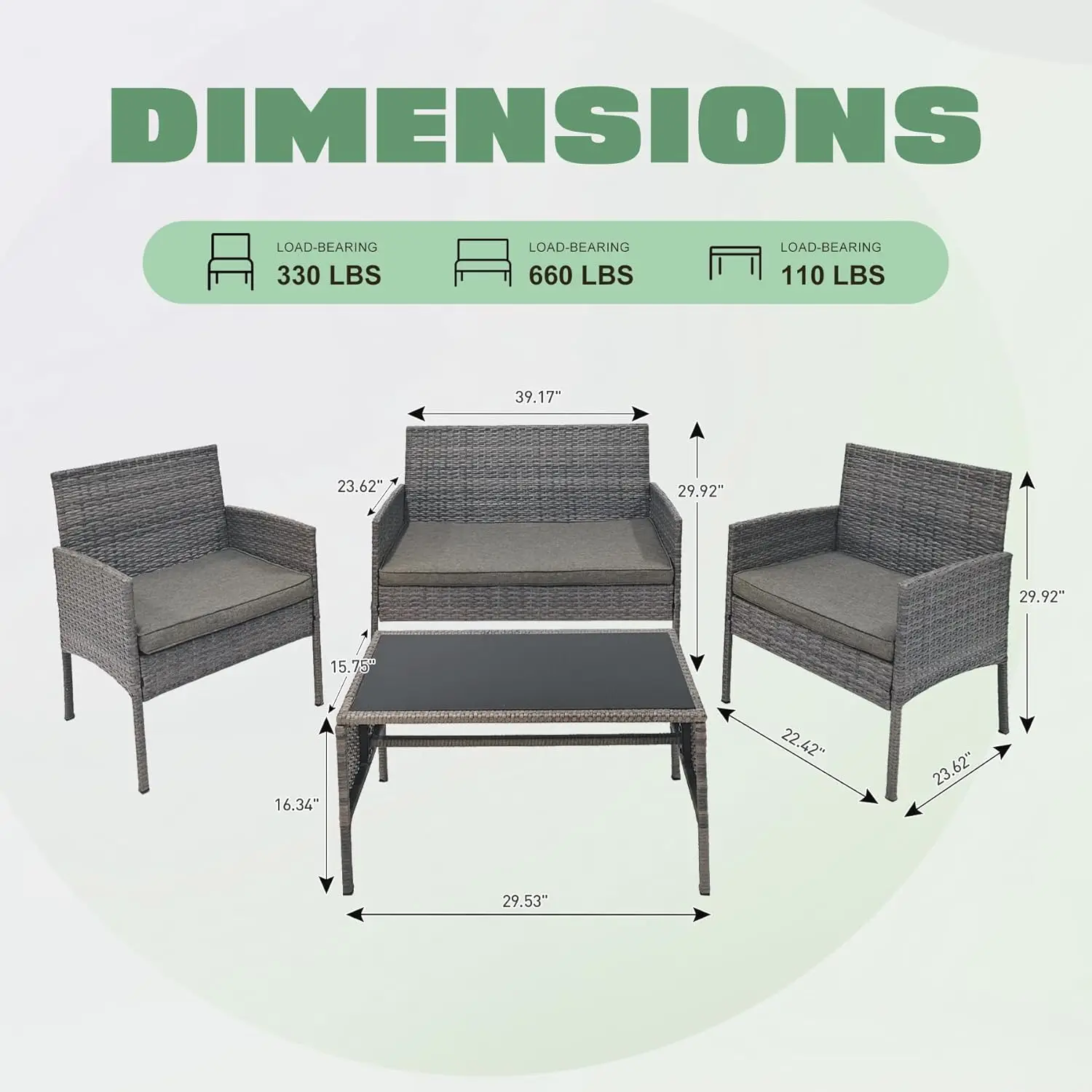 Sofá de vime do Rattan do PE ao ar livre ajustado com mesa lateral, mobília do pátio ajustada, conversa do Rattan, 4 Pcs