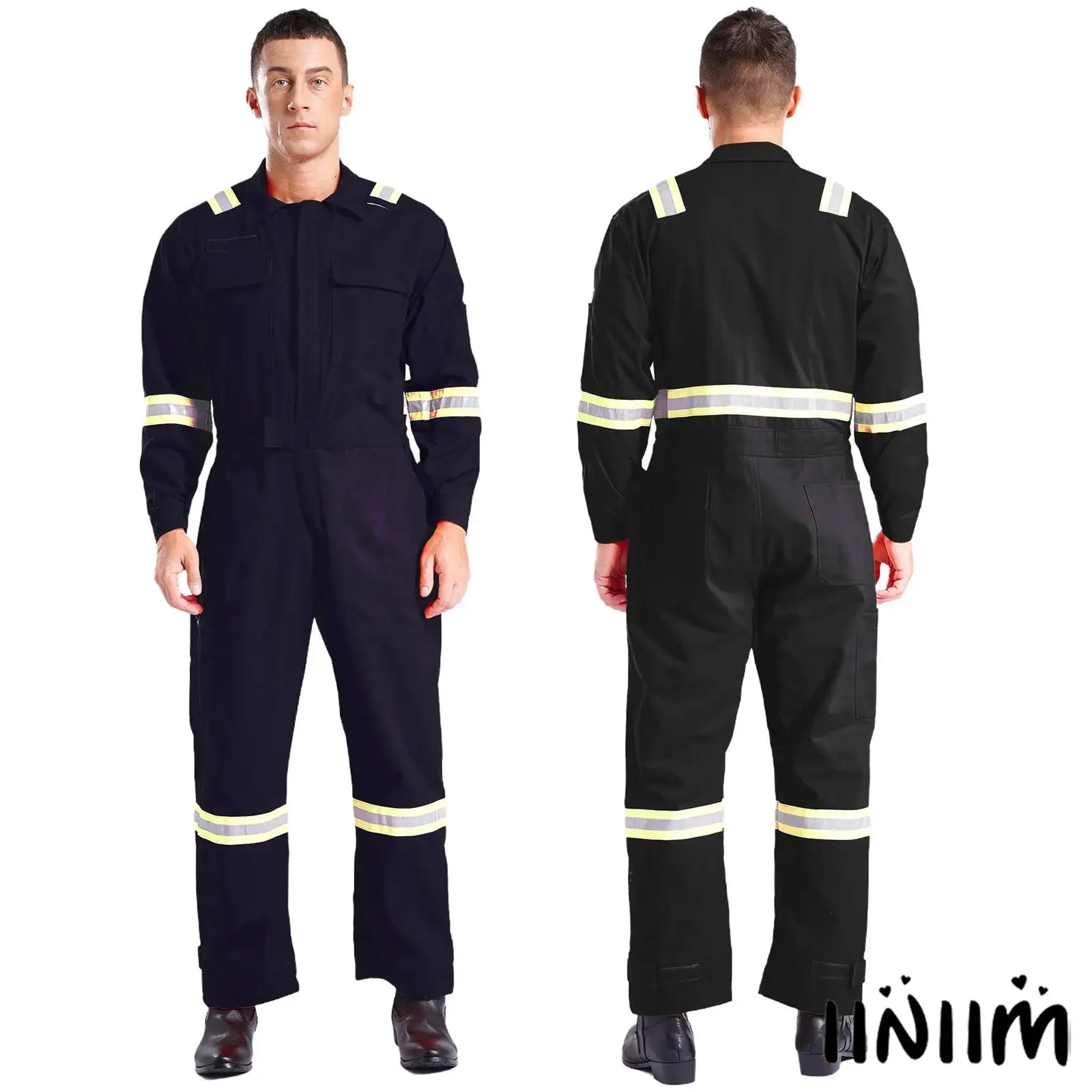 Men's Utility Wear Resistant Anti-static Protective Jumpsuit Multi-pocket Reflective Straps Full-body Coveralls Work Uniform 4XL