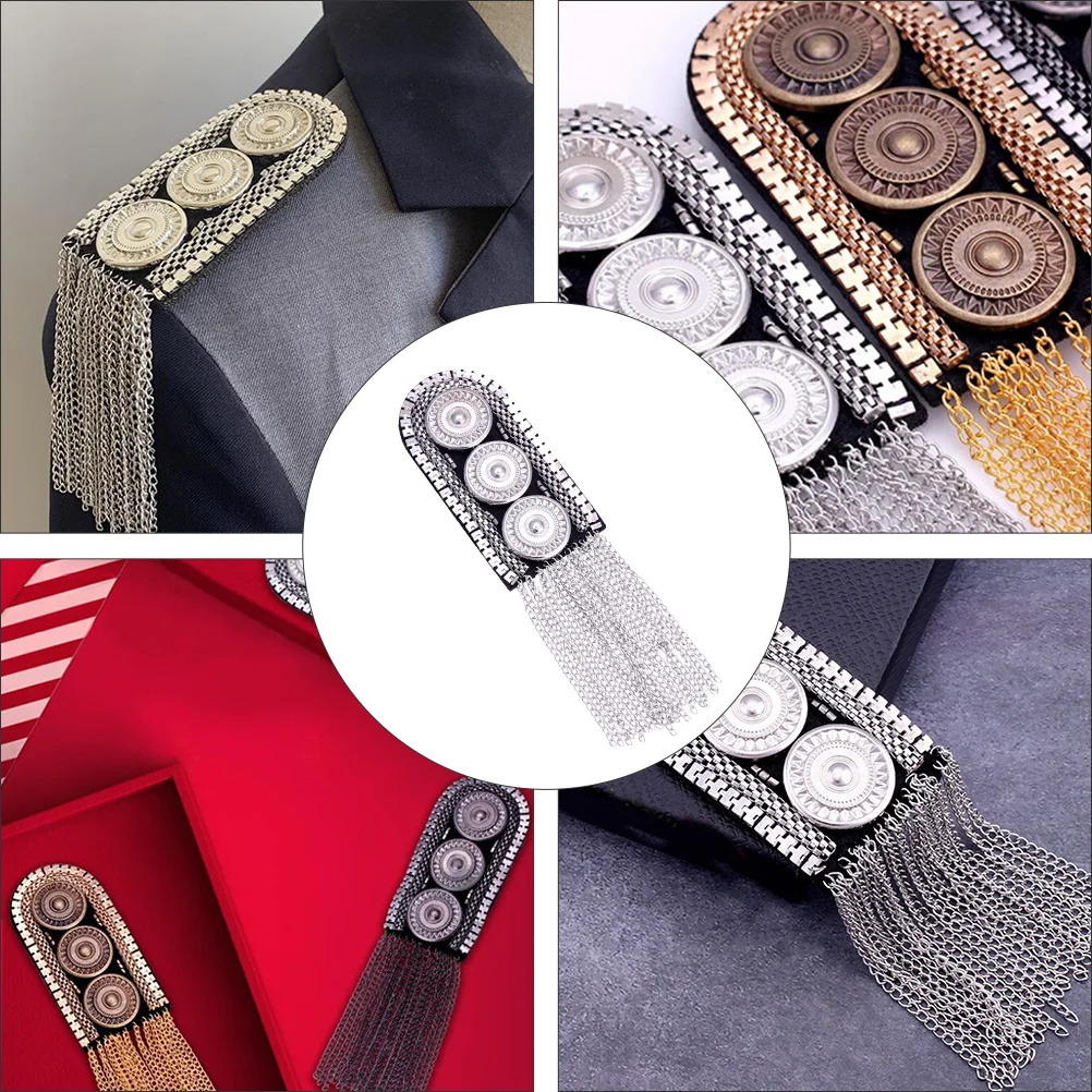 

2Pcs Metal Fringe Shoulder Epaulet Tassel Chain Epaulets Decor Costume Uniform Accessories Brooch Badge Pin Fashion Shoulder