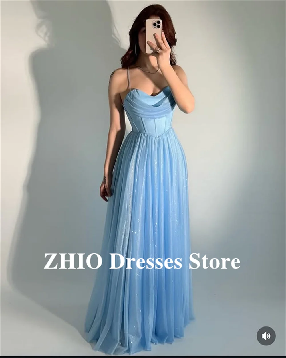 ZHIO فساتين الحفلات المسائية باللون الأزرق اللامع على شكل قلب فساتين حفلات رسن بطول الأرض مناسبة رسمية لحفلات الزفاف حسب الطلب