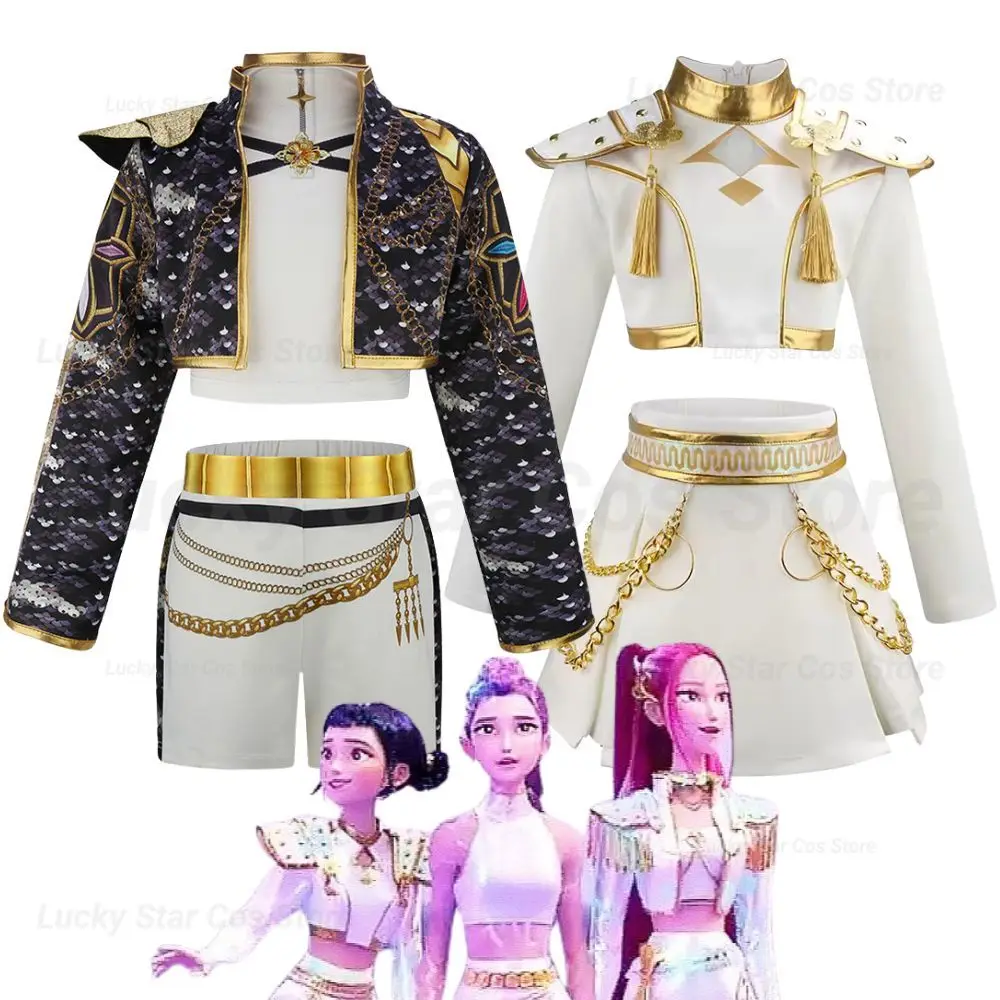 

Kid Girls K-pop Demon Hunters Rumi Zoey Mira Cosplay Costume For Child Clothing Roleplay Outfits Fantasy Halloween Carnival Suit
