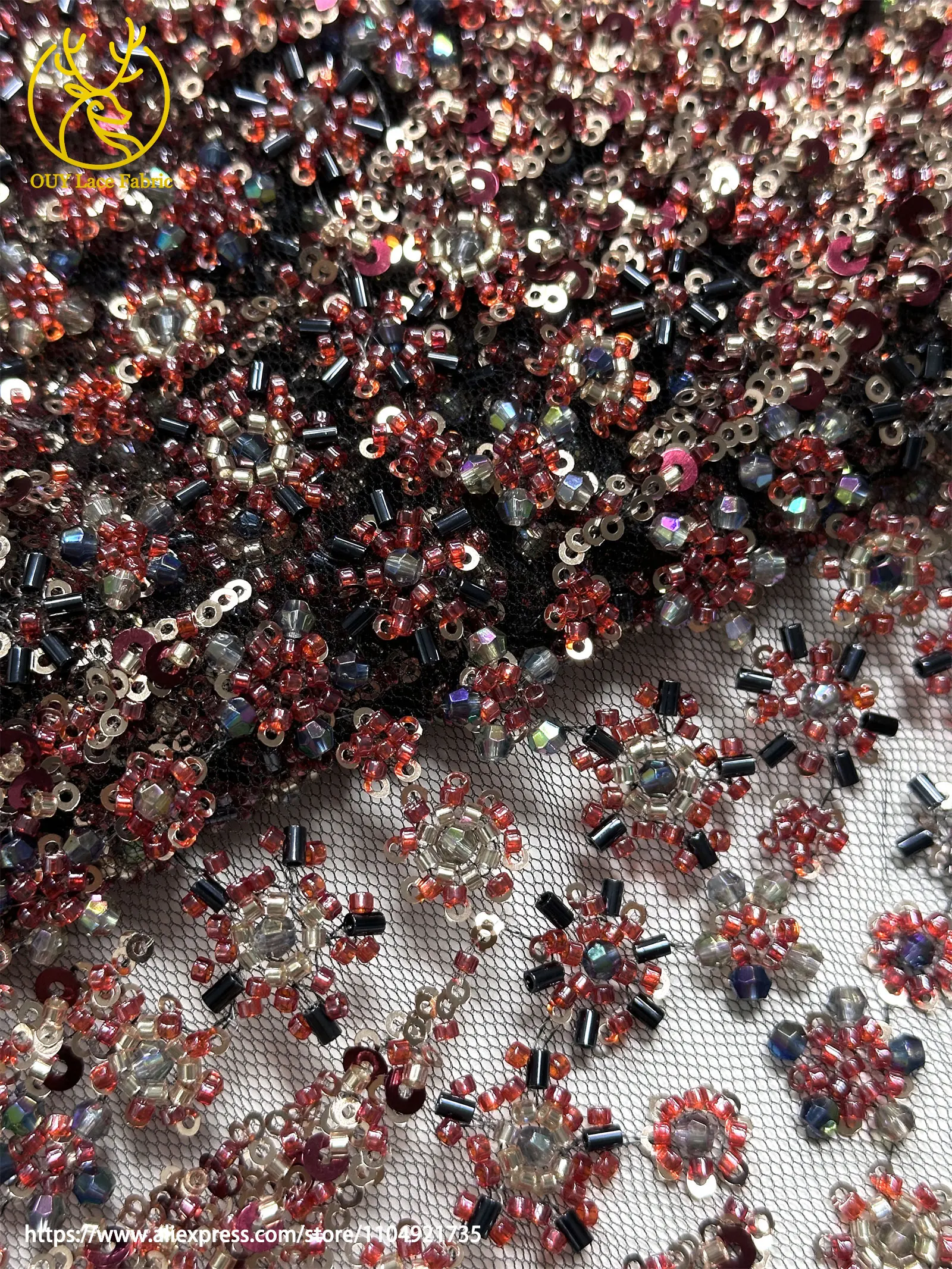 Luxuriöser Afrikanischer Schwer Perlenverzierter Spitzenstoff 2026 Hochwertige Luxuriöse Französische Pailletten-Stickerei-Spitze für Brautkleider – Detail 23