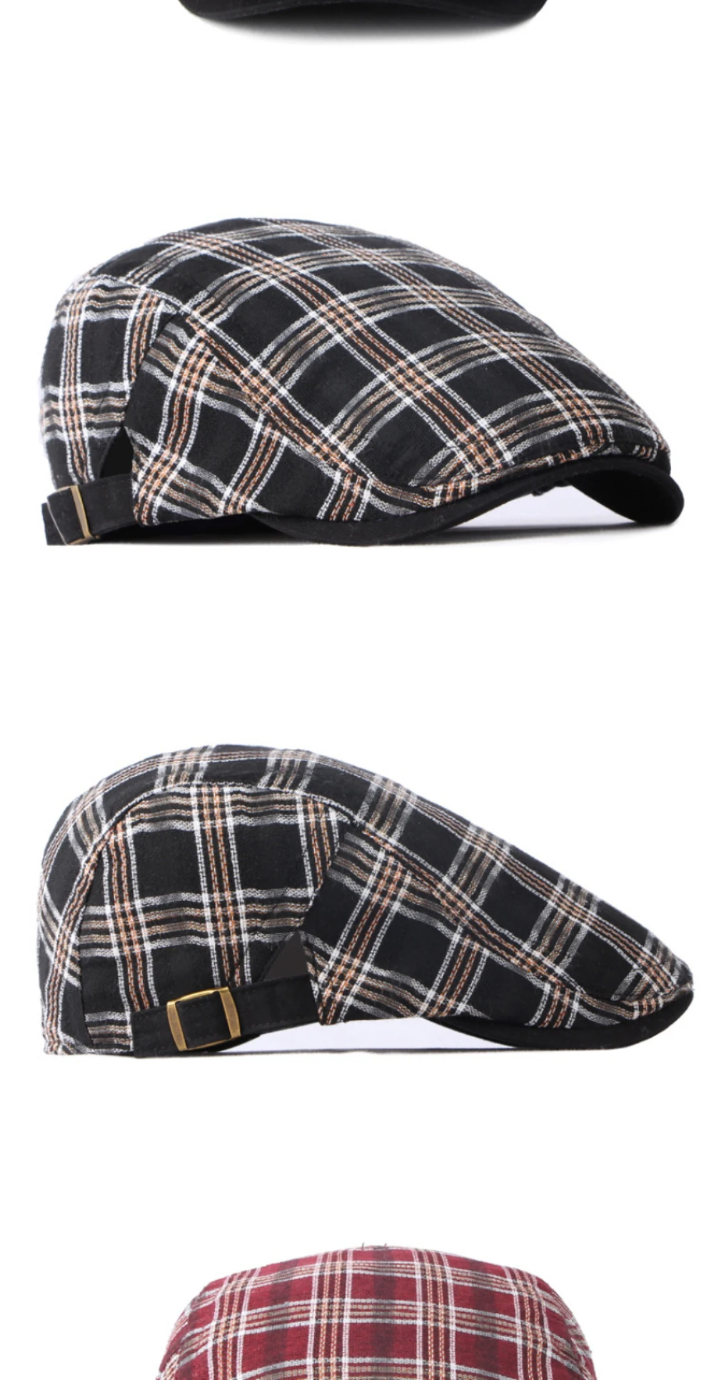 HT4640 Baskenmütze Mütze Männer Frauen Frühling Sommer Kappe Sonnenhut Einstellbare Ivy Flache Kappe Plaid Künstler Maler Baskenmütze Hut Männlich Weiblich Berets – Detail 5