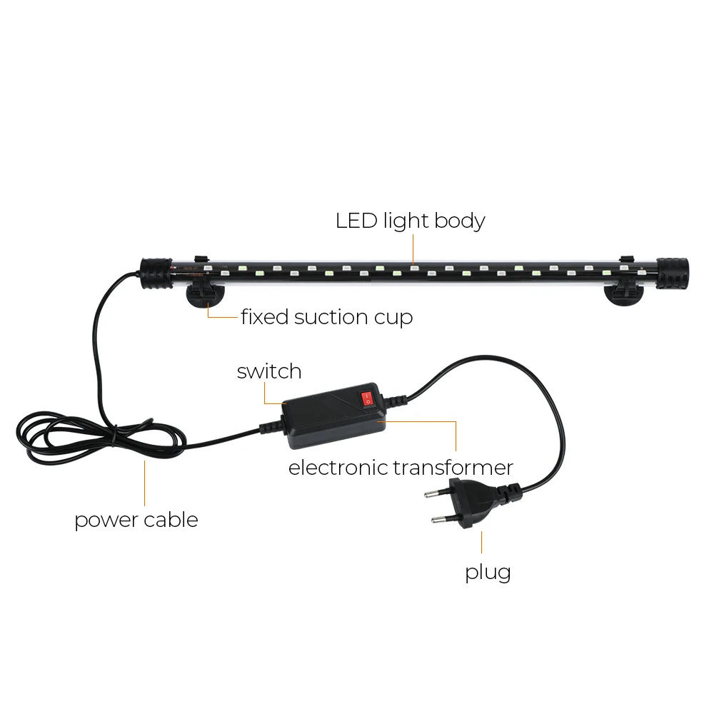 Aquário Lâmpada Submersível, À Prova D' Água Fish Tank Bar Luz, Plug UE, Iluminação Decorativa, Subaquática, RGB, 28 cm, 38 cm, 48cm, AC 90 V-260V