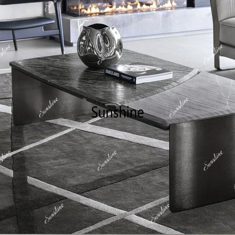 

Italian minimalist villa living room premium square marble coffee table