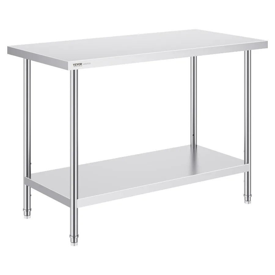 

Stainless Steel Prep Table 24 x 48 x 34 Inch Heavy Duty Metal Worktable with 3 Adjustable Height Levels Commercial Workstation