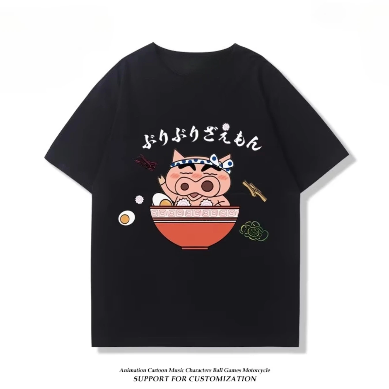Camiseta con estampado de Crayon Shin Chan Buriburizaemon Ramen, camisetas holgadas de manga corta estilo Harajuku para hombre y mujer
