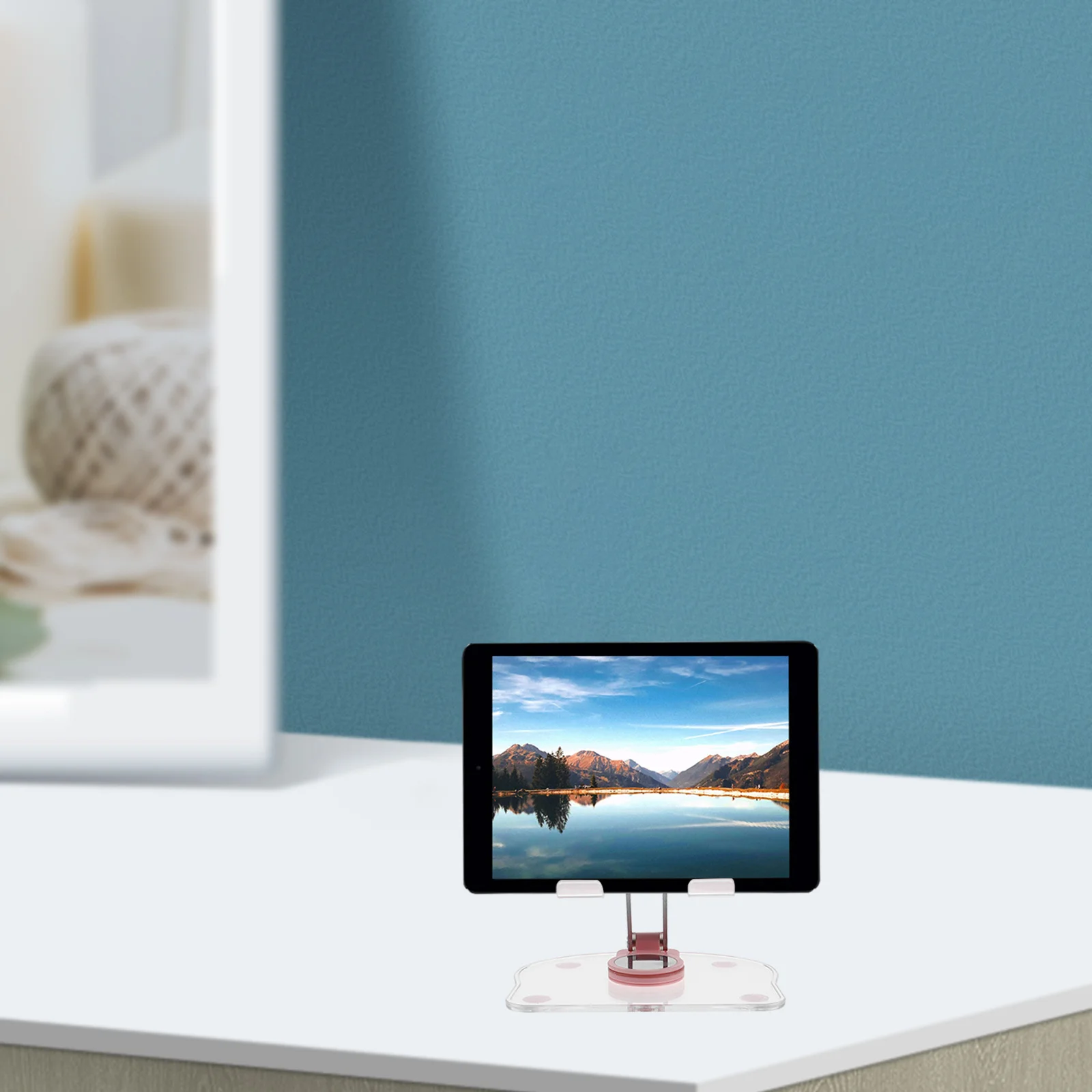 حامل كمبيوتر لوحي قابل للطي من الأكريليك يدور 360 درجة وحامل مكتب قابل للتعديل لرسم تسجيل الفيديو ومكتب العمل المحمول