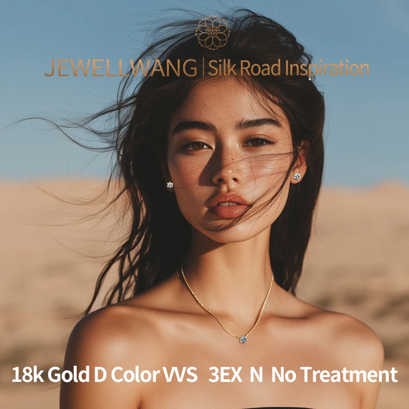 JEWELLWANG 18K الذهب الأصفر قلادة قلادة مع 0.3ct روز قطع مختبر نمت الماس تصميم فريد المختنق للنساء هدية مثالية