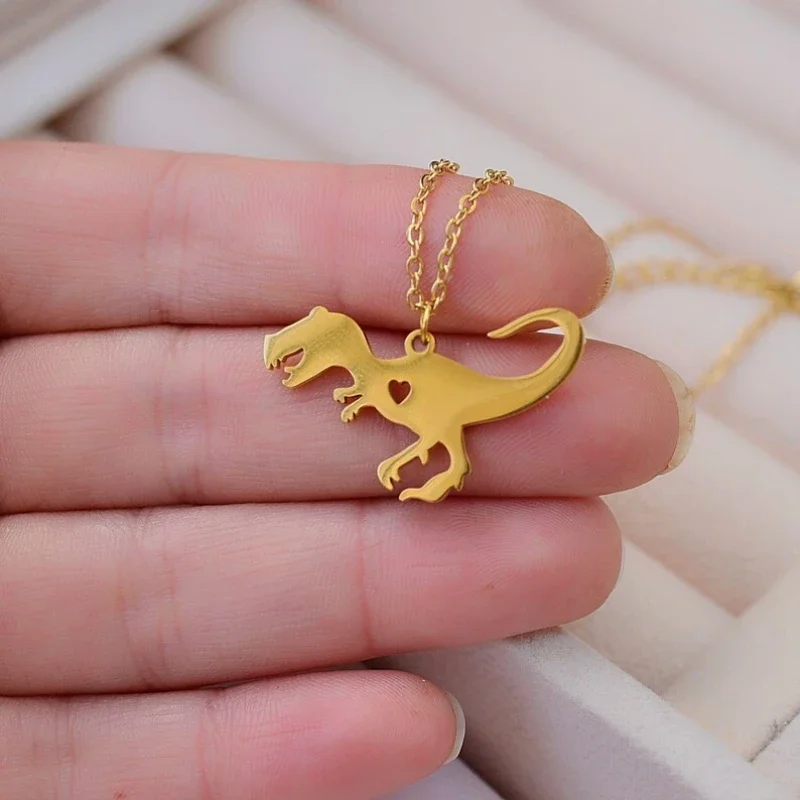 Stainless Steel Necklaces Charm Choker Necklace Silver Color Dino Necklace Funny Dinosaur Jewelry Gifts for Lover