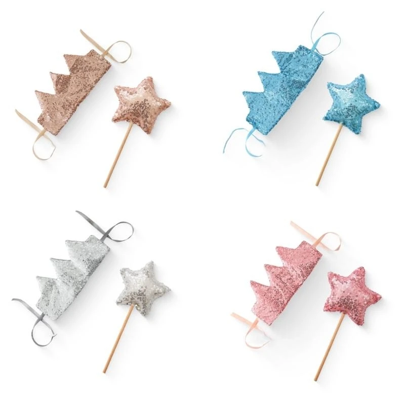 

M76C Kids Crown Star Wand Child Birthday Headband Sparkling Wand Get Ready to Party