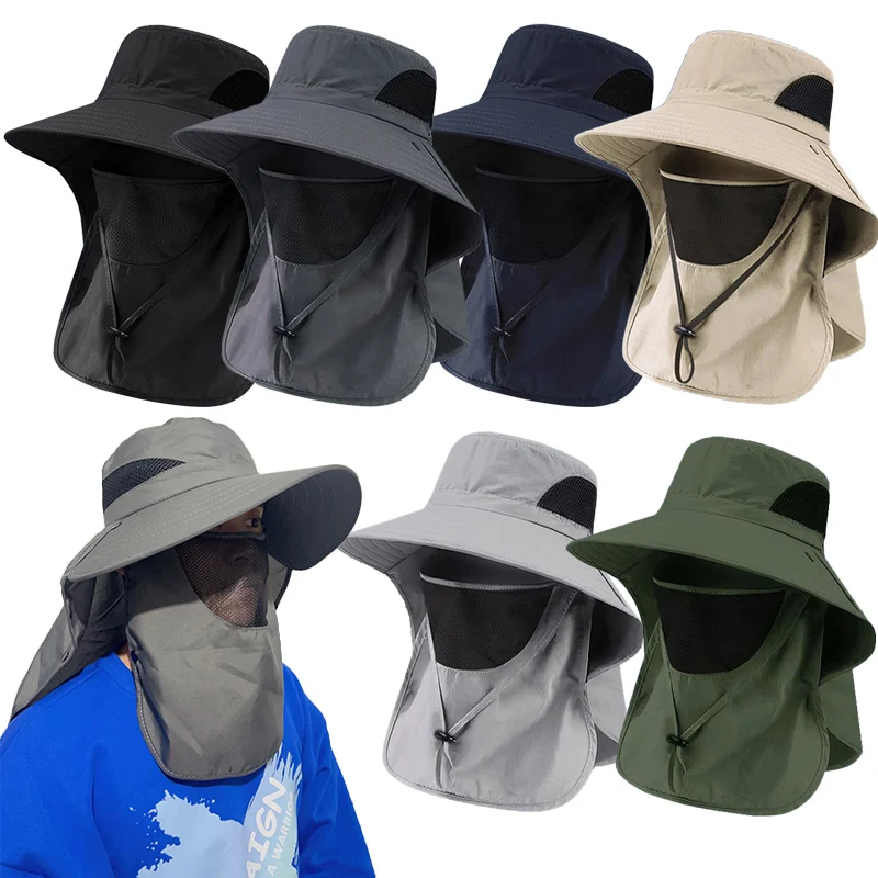 Summer Sun Hats UV Protection Outdoor Hunting Fishing Cap For Men Women Hiking Camping Visor Bucket Hat Neck Flap Fisherman Hat