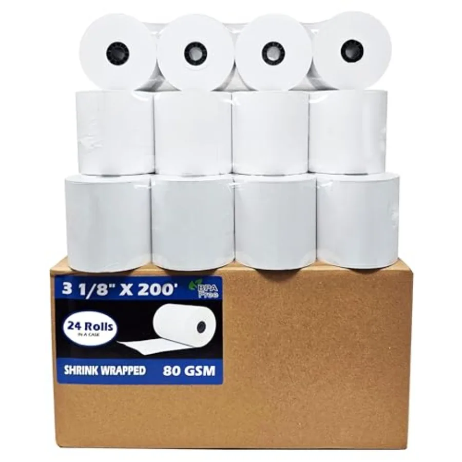 

80 GSM Extra Thick Paper 24 Rolls 3 1/8 x 230 Thermal Paper Receipt Rolls (Heavy Thermal Lenght 200-230ft) fits all Clover POS