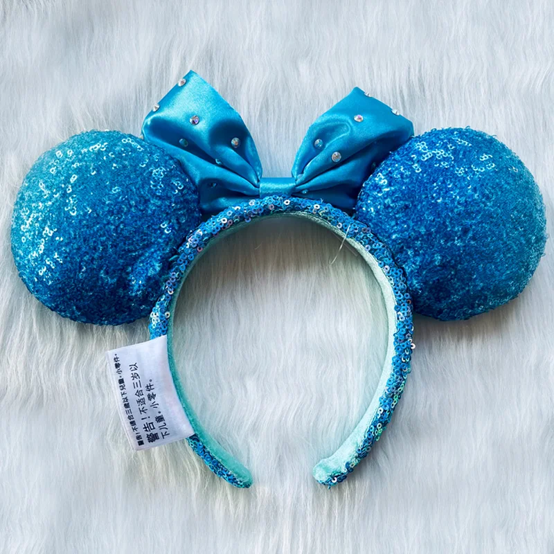 New Disney Klein Blue Headband Sequins Inlaid Diamond Bow Headband Cartoon Ear Mickey Minnie Ears Adult/Child Headbands