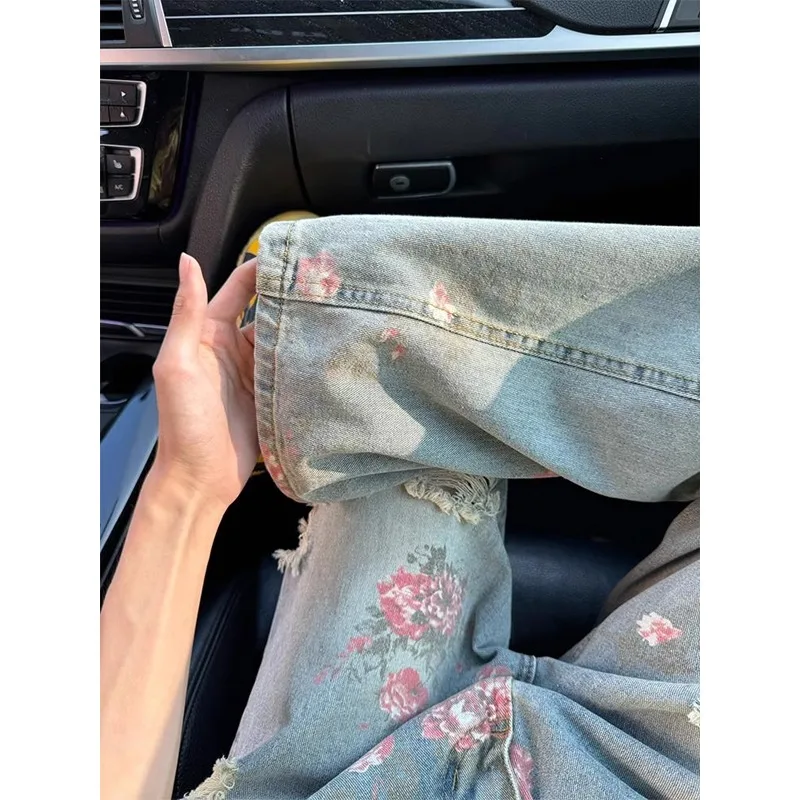 ฤดูร้อนกางเกงดอกกุหลาบบางคู่ Ootd สวมกางเกงขาบานตรงเสื้อผ้าผู้ชาย รีวิวเกาหลี เสื้อผ้าผู้ชายมากมาย กางเกงขาสั้นผ้ายีนส์