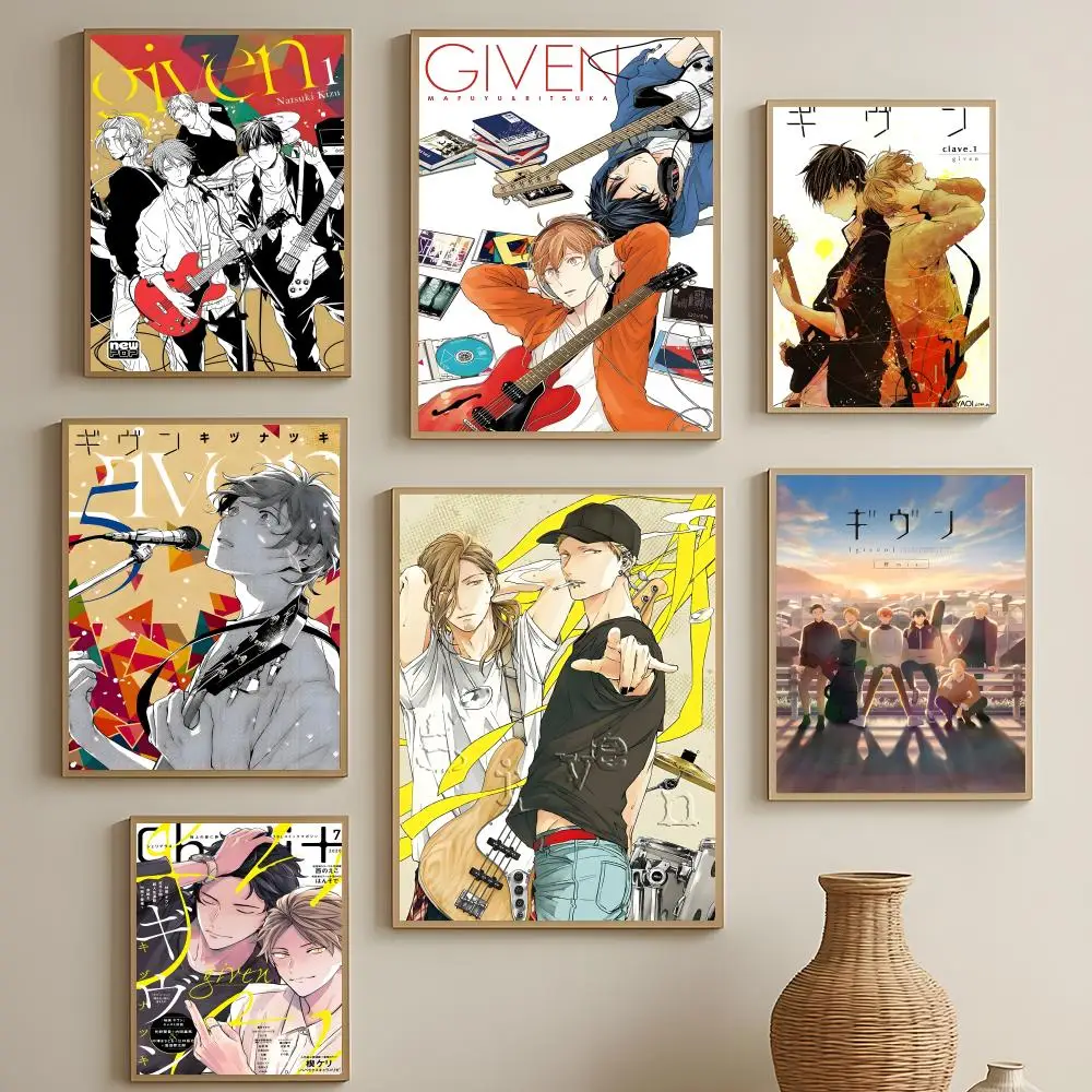 Music Anime Given Poster HD, selbstklebende, wasserfeste Wandkunst, einfach anzubringen, Dekoration für mehrere Szenen
