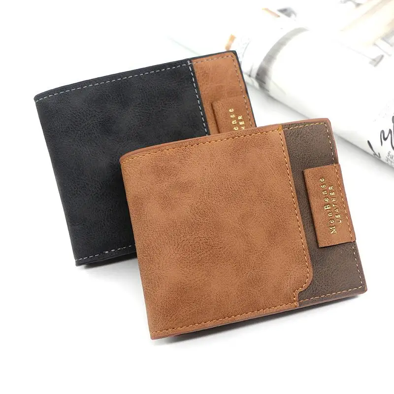 

High quality men's designer niche short wallet frosted hot stamping printed three fold bag loose leaf practical wallet