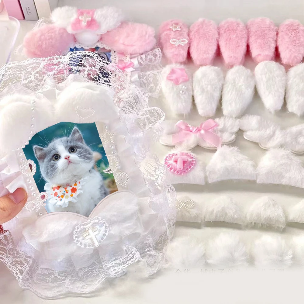 Nuovi simpatici accessori per orecchie di gatto in peluche Orecchie di coniglio Copertina per carte fai-da-te fatta a mano Accessori per decorazioni