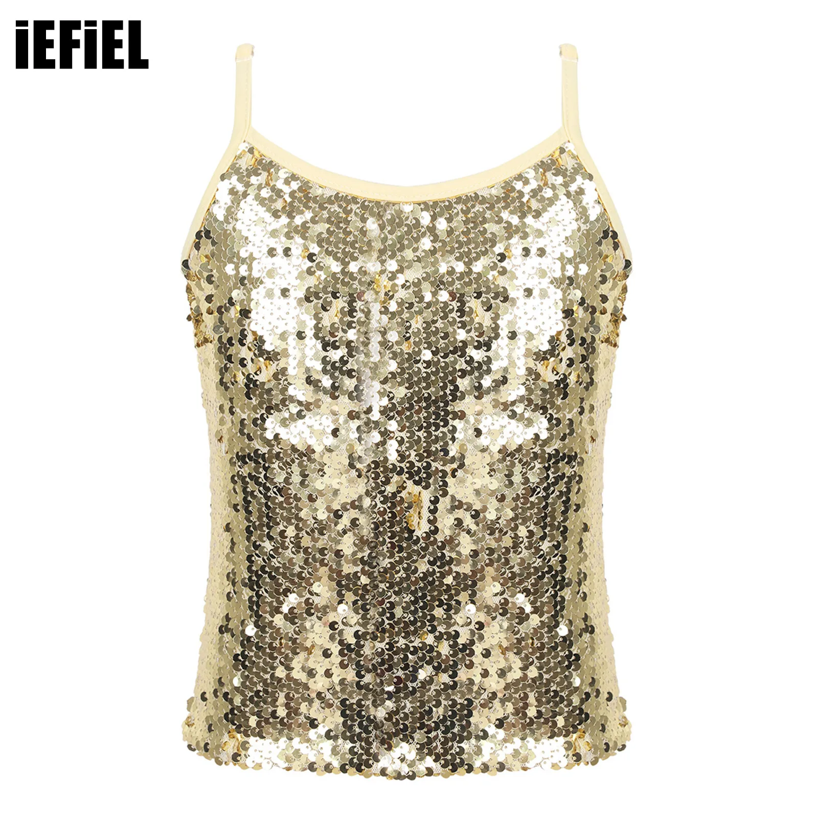 

Kids Girls Shiny Sequins Dance Camisole Top Sleeveless Tank Top Vest Children Gymnastics Jazz Ballet Clothes Streetwear