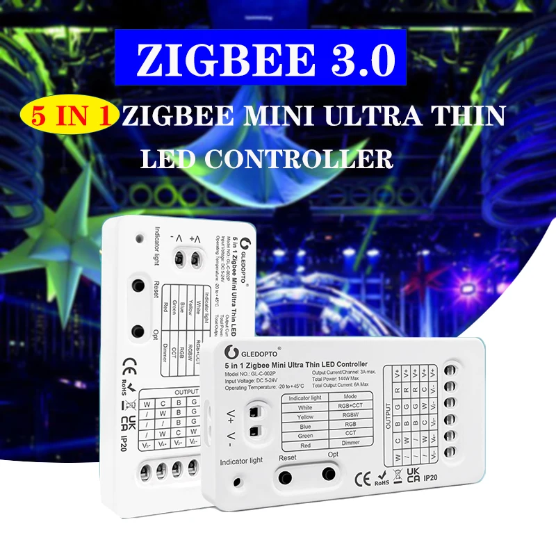 Gledopto Smart  Mini 5 in 1 Super Thin Zigbee RGBCCT/RGBW/RGB/WWCW/Dimmer LED Controller APP/Voice/RF Remote Control