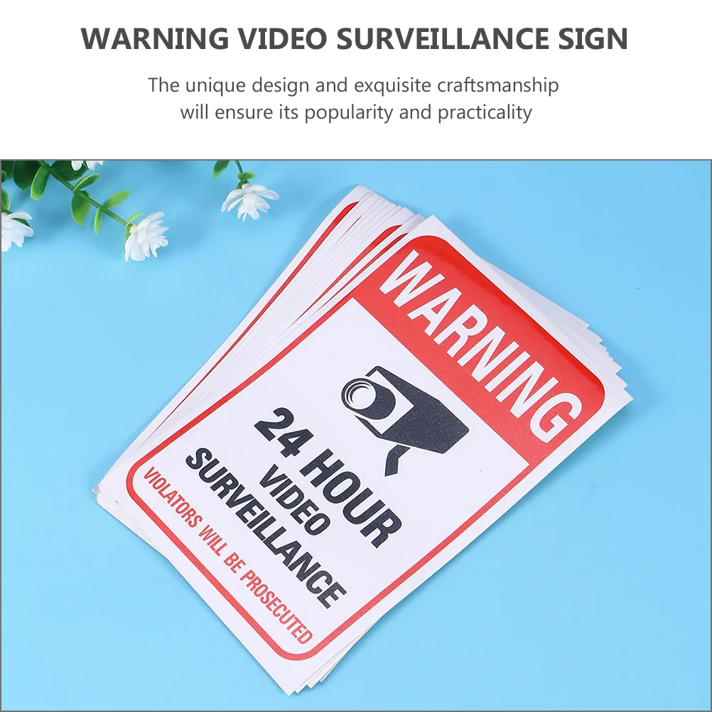 20 Pcs Monitor Warning Stickers 24 Hour Video Surveillance Sign for Caution Signs Outdoor Adhesive