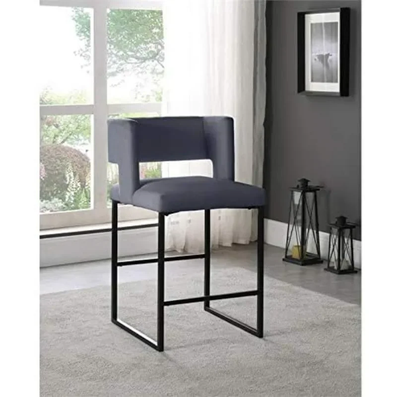 Caleb Collection Modern Contemporary Counter Height Stool with Sturdy Iron Legs, Set of 2 Black Velvet 19.5" W x 20.5" D x 36" H