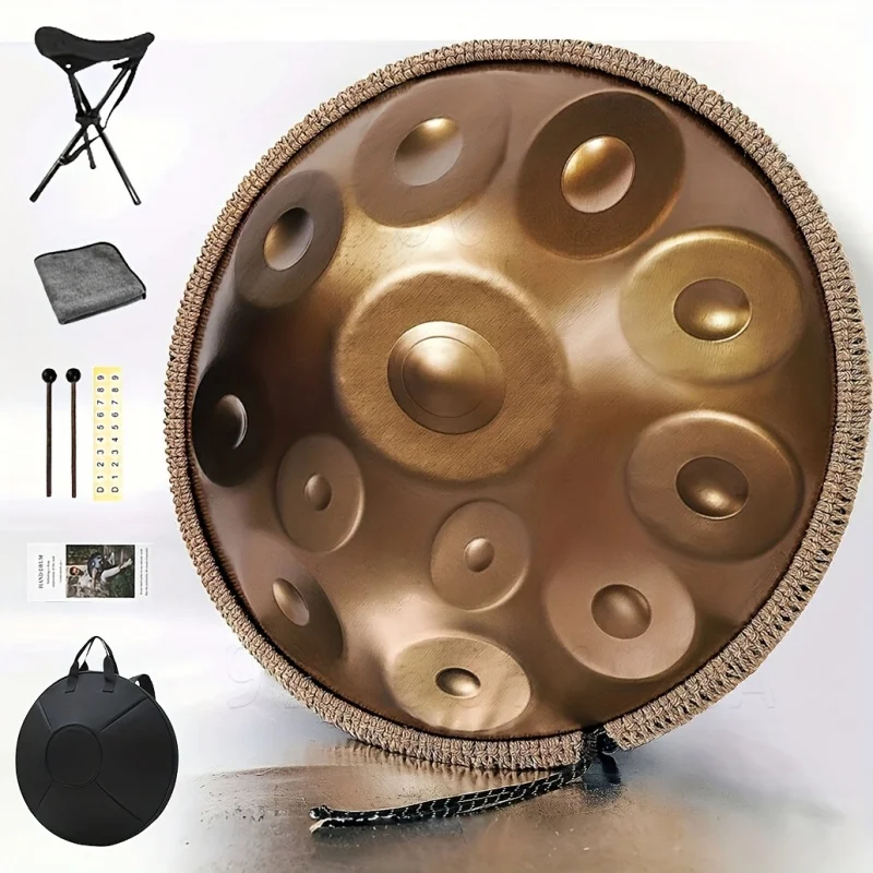 

Профессиональный ручной барабан Minor Kurd размером 22 дюйма — стальной язычок с 12 нотами, 432 Гц, с ручной настройкой, мягкая сумка, молотками, подставкой и тканью