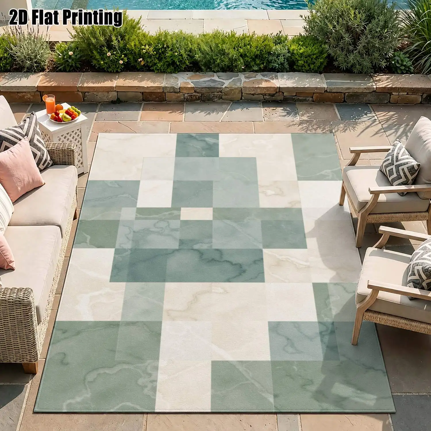 1Pc 2D Printed Morandi-Green Geometric Nordic Carpet, Machine Washable, Multi-Size, for Home Decor
