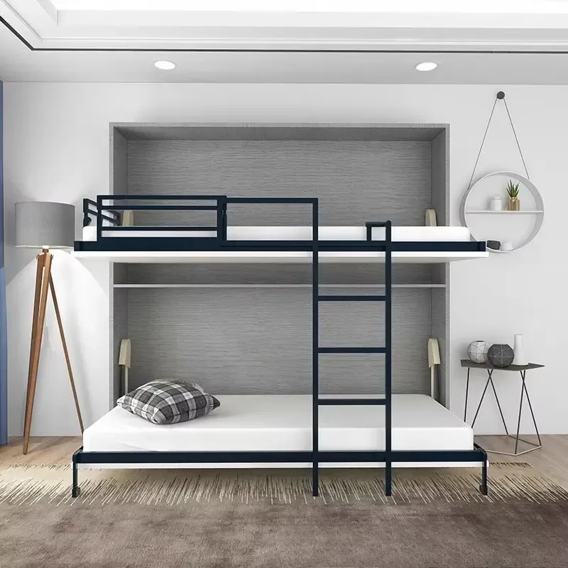 Multifunctional Double Bunk Bed for Children and Mothers Folding Upper and Lower Twin Bed with Invisible Frame