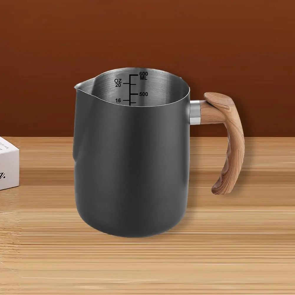 Capacity Milk Frothing Pitcher Stainless Steel Milk Frothing Pitcher with Precise Scale Wooden Handle for Latte for Coffee