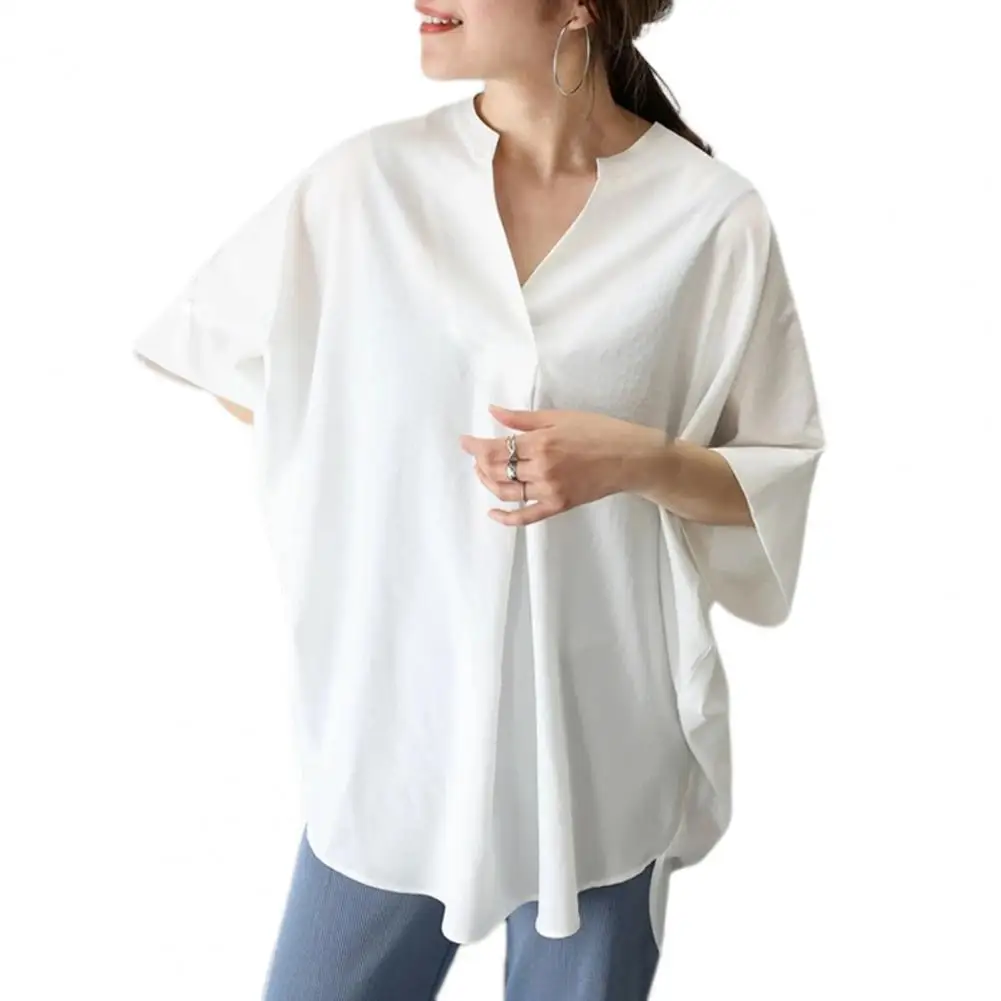 

Loose Fit Bat Sleeve Top Women Shirt Stylish Women's V-neck Batwing Sleeve Casual Shirt for Work Street Wear Loose Fit for Women