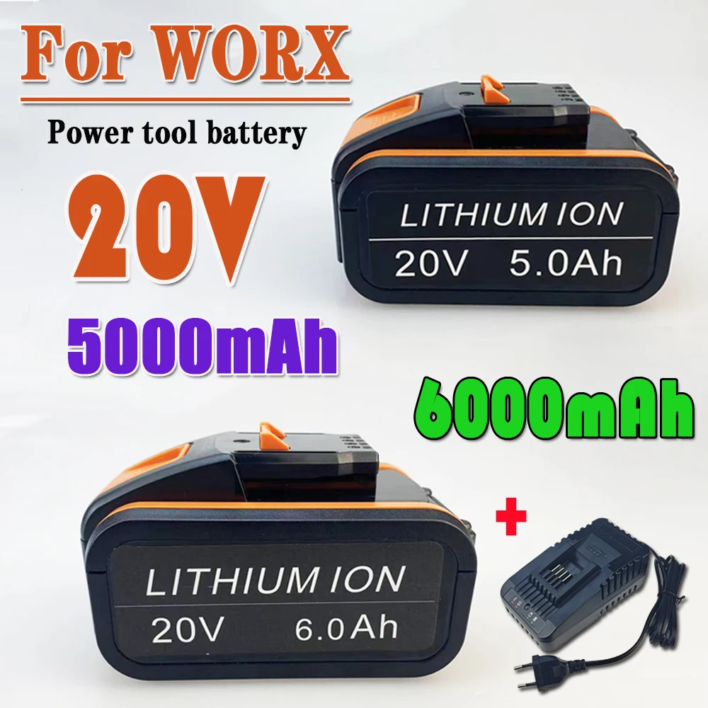 

For Worx 20V 5.0Ah/6.0ah Lithium battery Rechargeable WA3551 WA3553 WA3553.1 WA3570 for All WORX Electric and Garden Tools