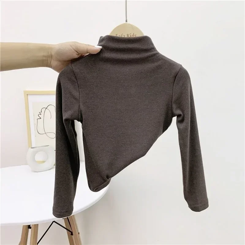 Baby Girl Solid Long Sleeve Bottoming Shirt Autumn Winter Children Boy Turtleneck Casual Tshirt Kid Striped Top Clothes