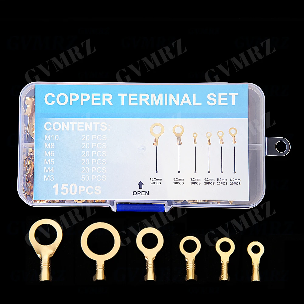 150-540PCS M6/M8/M10 Ring Lugs Eyes Copper Crimp Terminals Cable lug Wire Connection Non Insulated Assortment Kit M3/M4/M5