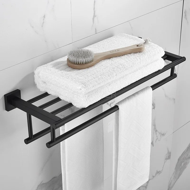 304 Stainless Steel Square Towel Rack Bathroom Toilet Rack Towel Bar Double Layer Bath Towel Rack