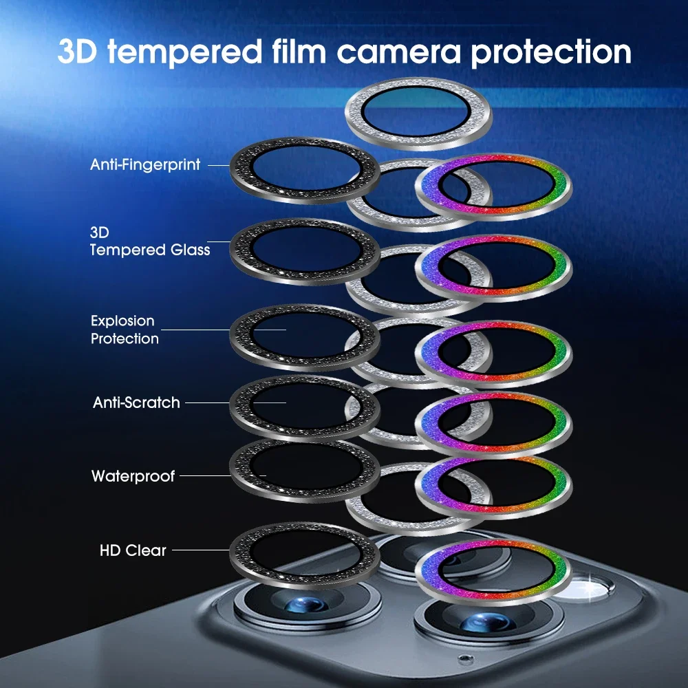 New Diamond Camera Cover Film For iPhone 15 Accessories Camera Lens Tempered Glass Protector Films For iPhone 15 Plus Pro Max