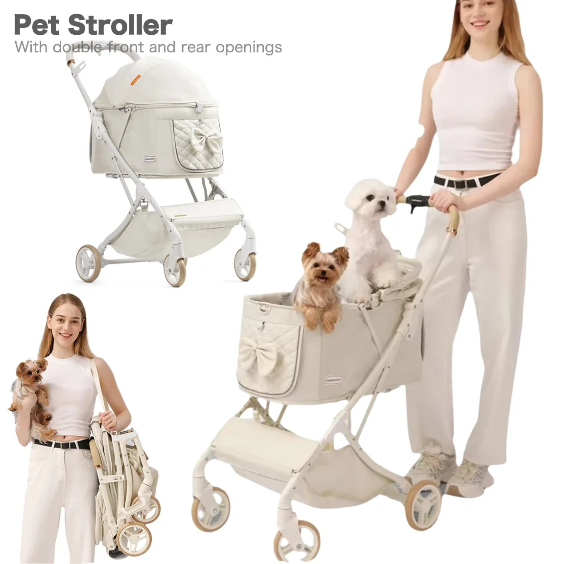 

3 in1 Luxury Airworthy Lightweight Small Dog Stroller Outdoor Foldable Carts for Cats Puppy Breathable Carrier Bag Pet Supplies