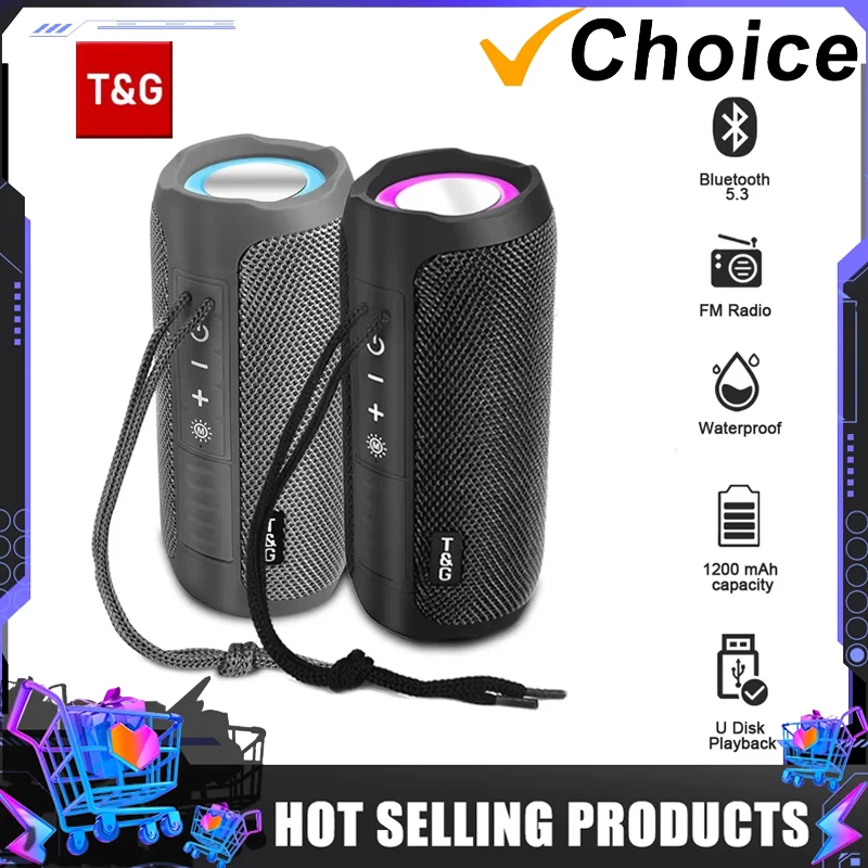 T&G TG227 Waterpro With Lamp Outdoor Portable Upright Wireless Compatible Speaker Music Player Support TF FM Radio Music Party