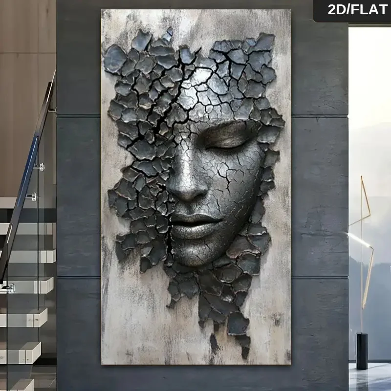 

1pc Extra Large Abstract Cracked Metal Face Wall Art - Black White Gray Painting, Frameless Decor Minimalist Canvas Poster Print