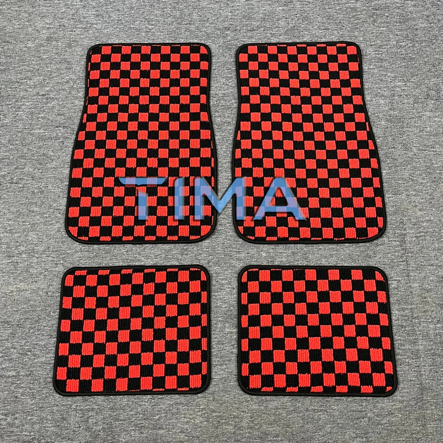 4PCS Red Checkered Car Floor Mats, JDM Car Accessories, Anime Car Mats, Check pattern car mats Universal