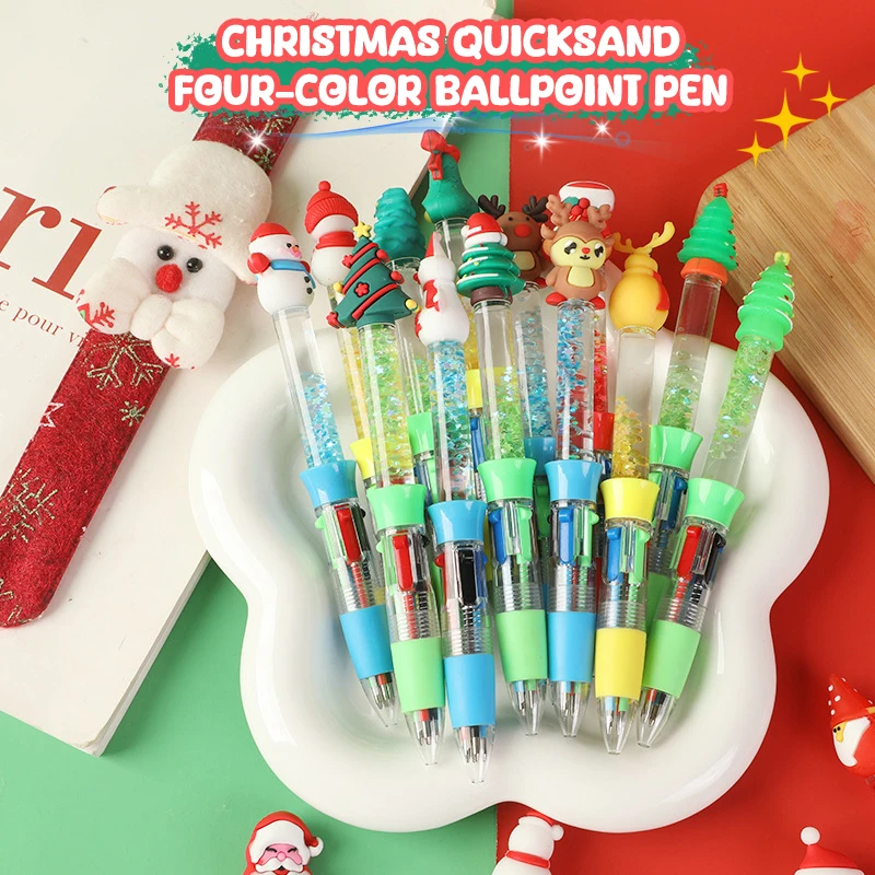 2Pcs Kawaii Christmas 4-Color Neutral Pens Cute Cartoon Multi Color Ball-point Pen Office Supplies Student Stationery Gifts