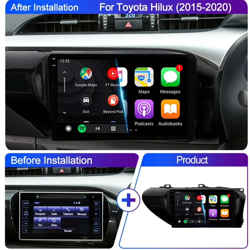 Android 16 Auto Carplay For Toyota HILUX REVO VIGO IMV 2016 2017 2018 2019 2020 Car Radio Multimedia GPS Player Stereo NO DVD