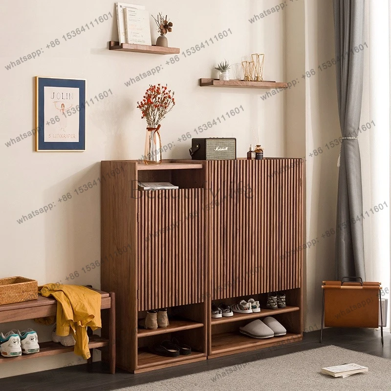 

Шкаф для обуви из североамериканского черного ореха, скандинавский дышащий шкаф для хранения решеток из массива дерева