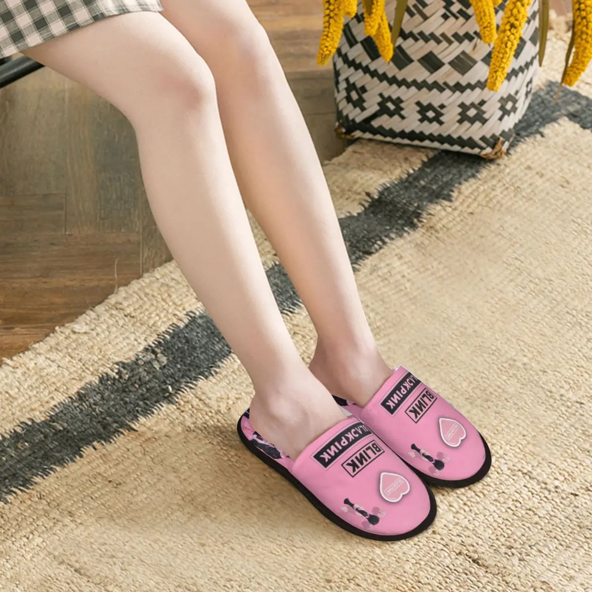 Custom Kpop Bp Black Pink Soft Memory Foam House Slippers Women Cozy Warm Anti-Skid Slipper