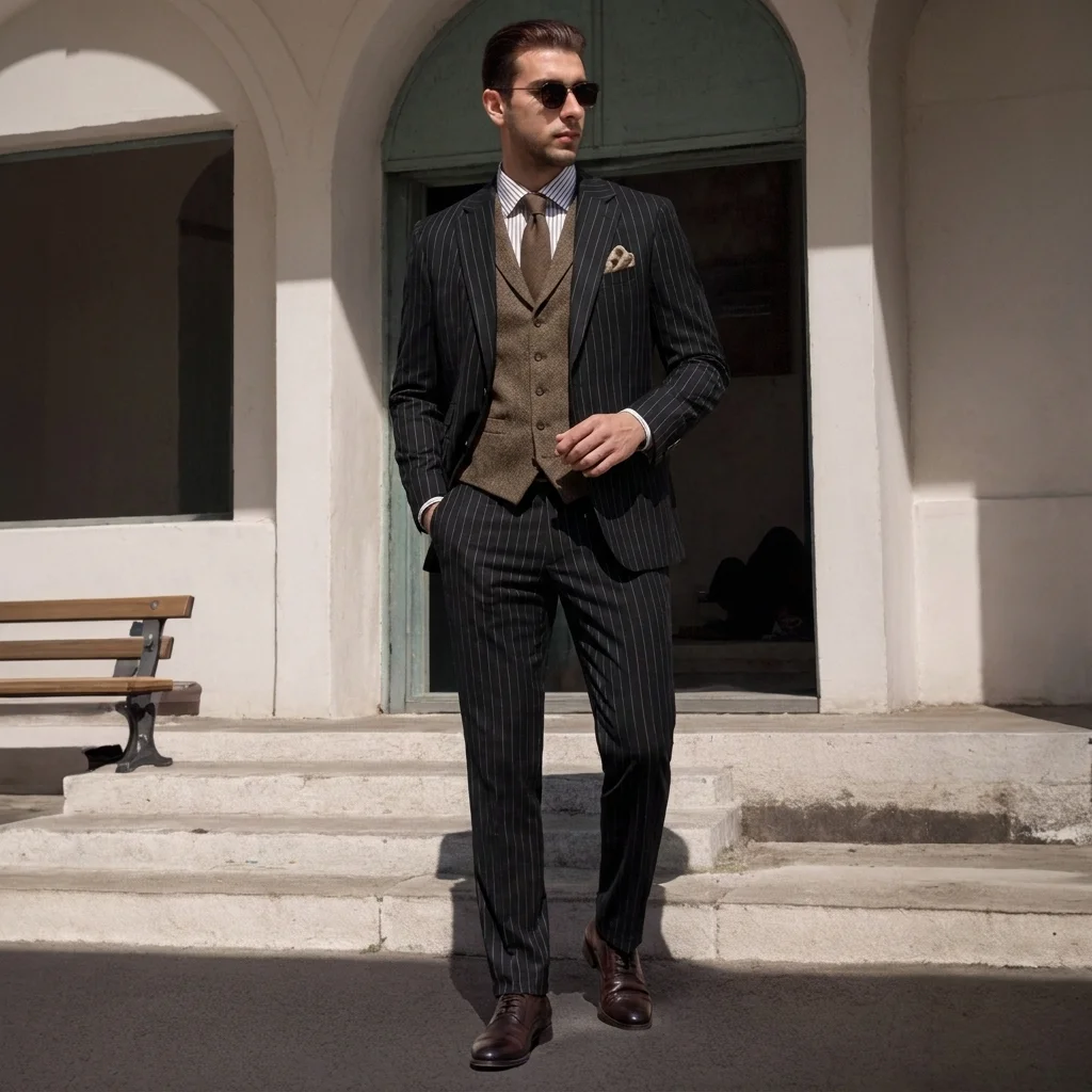 

Luxury Pinstripe Men Suit Slim Fit Groom Wedding Tuxedo Business Formal Custom Made Vest Blazer Set Old Money Party Wear Prom UK