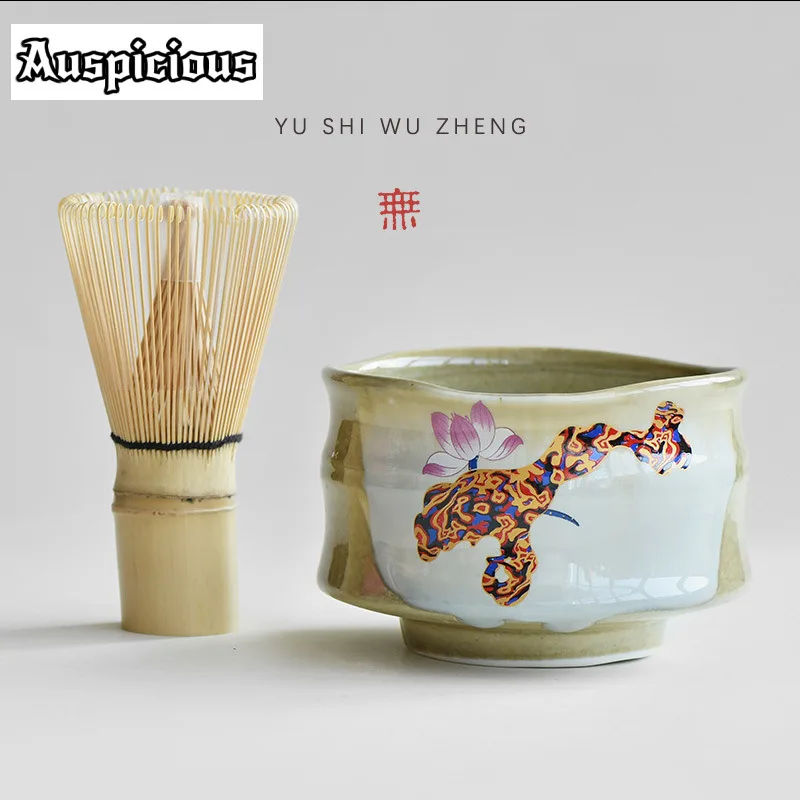 Creative Bamboo Jointed Rough Clay Matcha Bowl Lacquer Pattern Jianshui Tea Ceremony Tea Wash Japanese Tonkotsu Soup Bowl