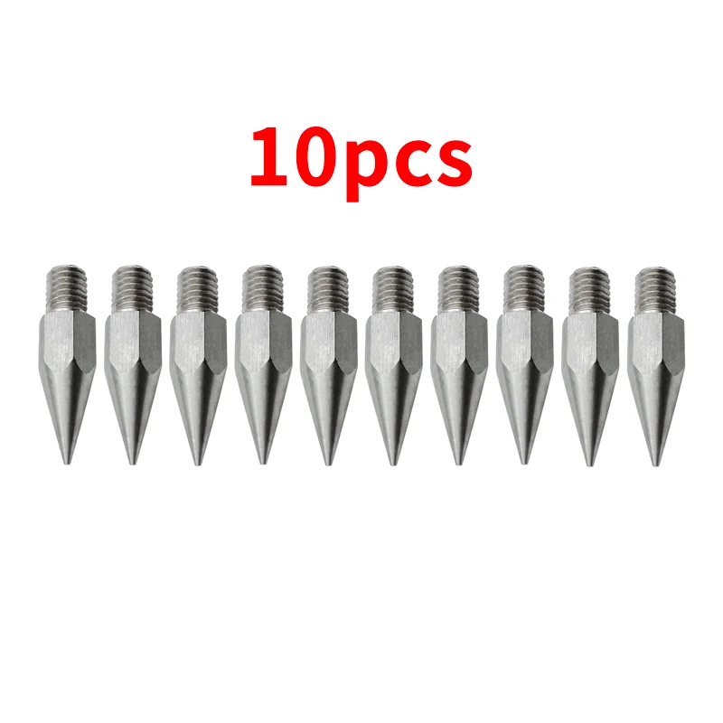 

10pcs M10 GPS Pole Tip Sharp Point Stainless Steel Replacement Tip Diameter 9.7mm Surveying Prism Pole Rod Point Length 33mm