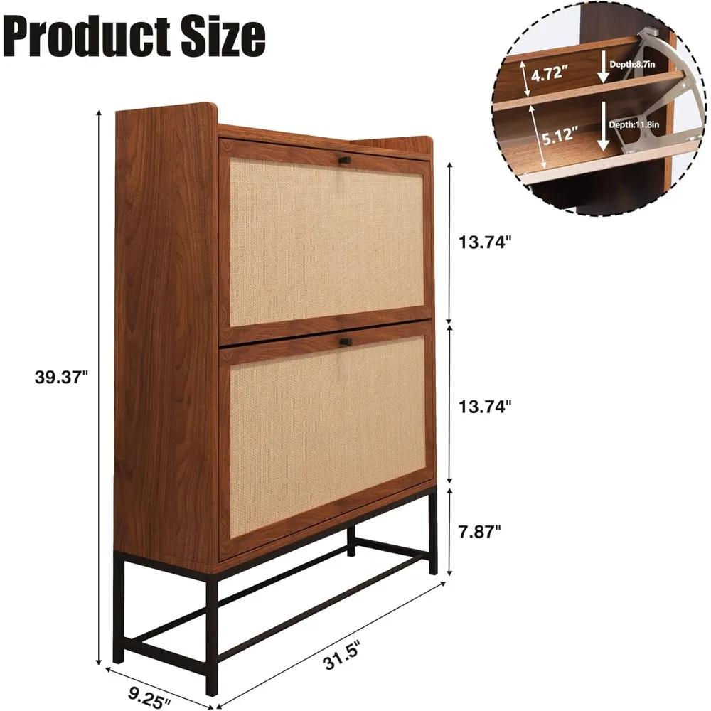 Shoe Cabinet, Shoe Cabinet Freestanding Tipping Bucket Shoe Rack Organizer with 2 Flip Drawers