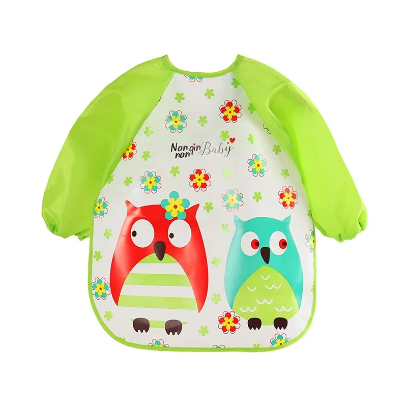 Baby Bibs Cute Colorful Cartoon Waterproof Bib Infant Eating Children Drawing Long Sleeve Pocket Apron Self Feeding Baby 0-3Y